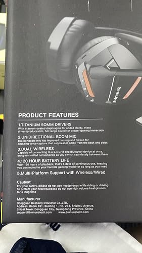 BINNUNE Wireless Gaming Headset with Microphone for PC PS4 PS5, 2.4G Wireless Bluetooth USB Gamer Headphones with Mic for Laptop Computer