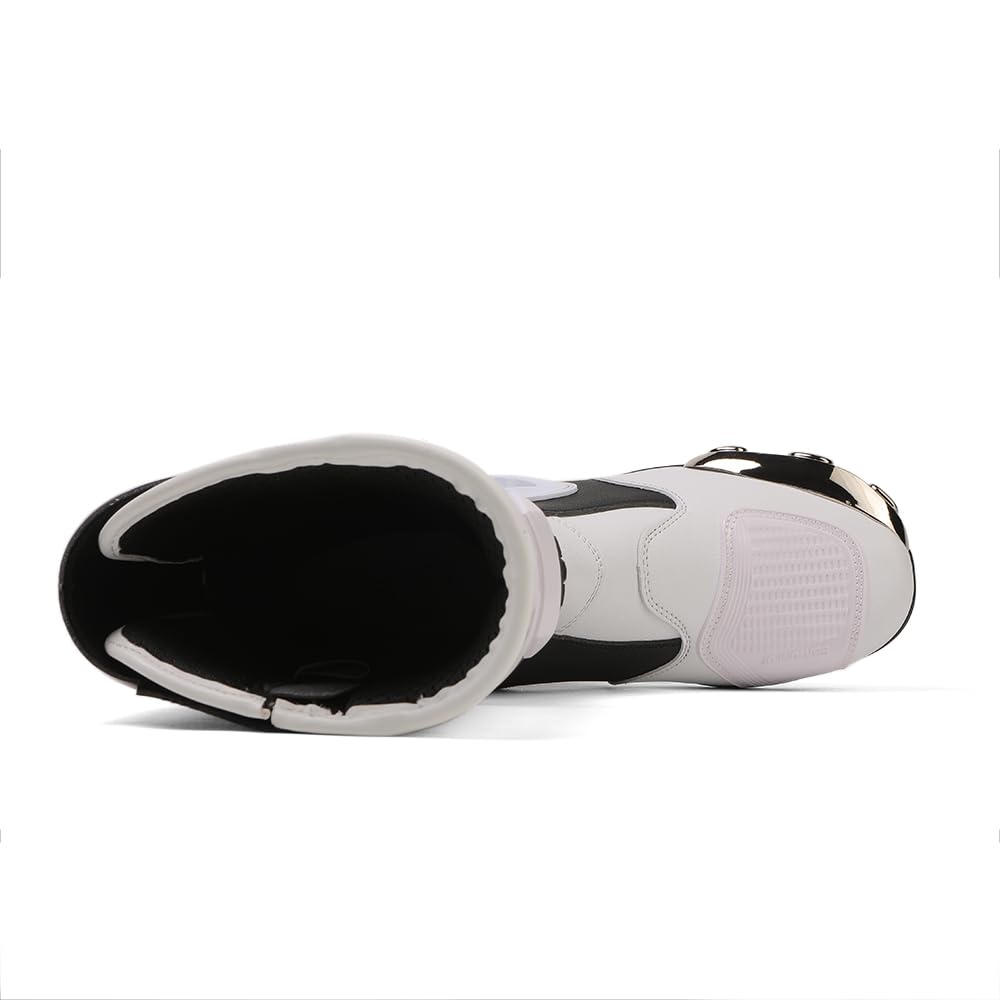 Zeozoom Motorcycle Riding Boots Motorcycle Leather Boots for Women and Men Protection Anti Slip Racing Sports (White, Adult, Men, 10, Numeric, US Footwear Size System, Medium)
