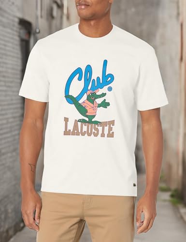 Lacoste Men's Short Sleeve Crew Neck Club Graphic T-Shirt, Farine, XX-Small
