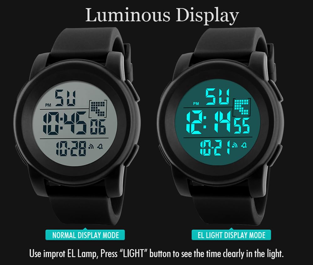 Men's Simple Digital Military Watches Large Face Sport Electronic LED Double Time Waterproof Wrist Watches for Men with Stopwatch Alarm LED Backlight