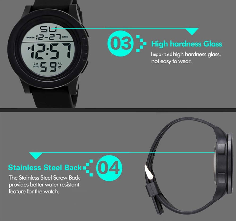 LsvtrUS Men's Digital Sports Watch Waterproof Military Outdoor Wrist Watches for Men with LED Backlight Alarm Back Light