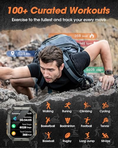 Military Smart Watches for Men (Answer/Make Calls), 2.02'' Fitness Smart Watch for Android and iPhone, Waterproof Fitness Tracker with Blood Pressure/Heart Rate/Sleep/100+ Sport Modes, Watches for Men