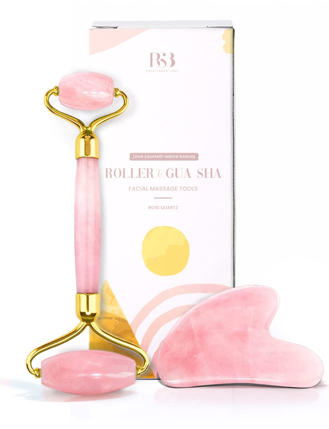ROSELYNBOUTIQUE Gua Sha Facial Tools & Face Roller for Wrinkless Natural Skincare Tool Jade Roller Guasha Tool for Face Facial Massager (Rose Quartz - Pink)