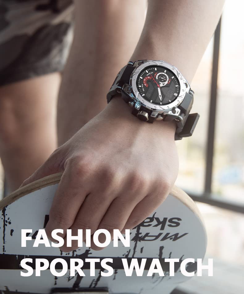findtime Mens Digital Sports Watches Military Watches for Men 50M Waterproof Tactical Watches with El Light Stopwatch Alarm Casual Watch Black White Red