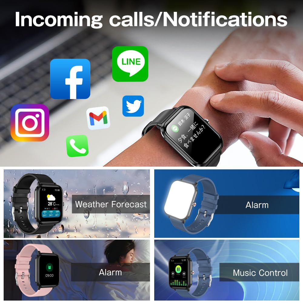 Smart Watch for Men Women, Smartwatch Fitness Tracker Watch for iOS and Android Phones, 1.9” Touchscreen, IP68 Waterproof Smarwatches with Heart Rate/Sleep Monitor Steps Calories Counter
