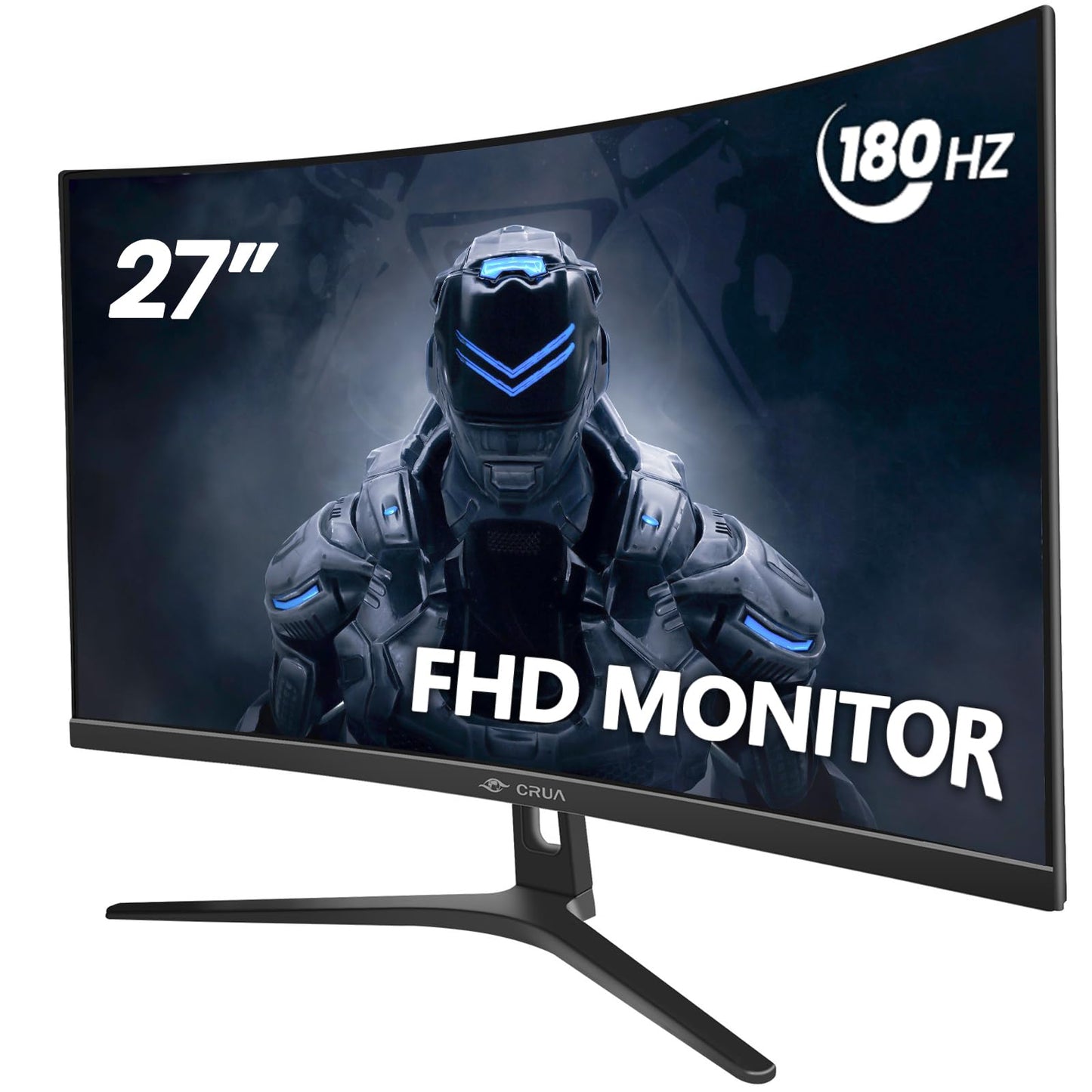 CRUA 27" Curved Gaming Monitor, FHD 1920x1080P, 144Hz/180Hz Computer Monitor, 1800R VA Screen, 99% sRGB, FreeSync, HDMI & DP, Wall Mount Install- Black