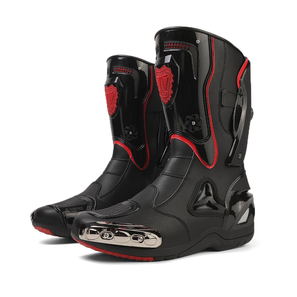 Zeozoom Motorcycle Riding Boots Motorcycle Leather Boots for Women and Men Protection Anti Slip Racing Sports (Black, Adult, Men, 5, Numeric, US Footwear Size System, Medium)