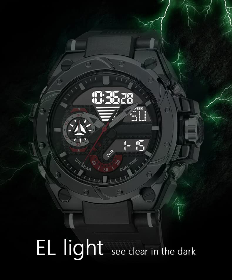 findtime Mens Digital Sports Watches Military Watches for Men 50M Waterproof Tactical Watches with El Light Stopwatch Alarm Casual Watch Black White Red