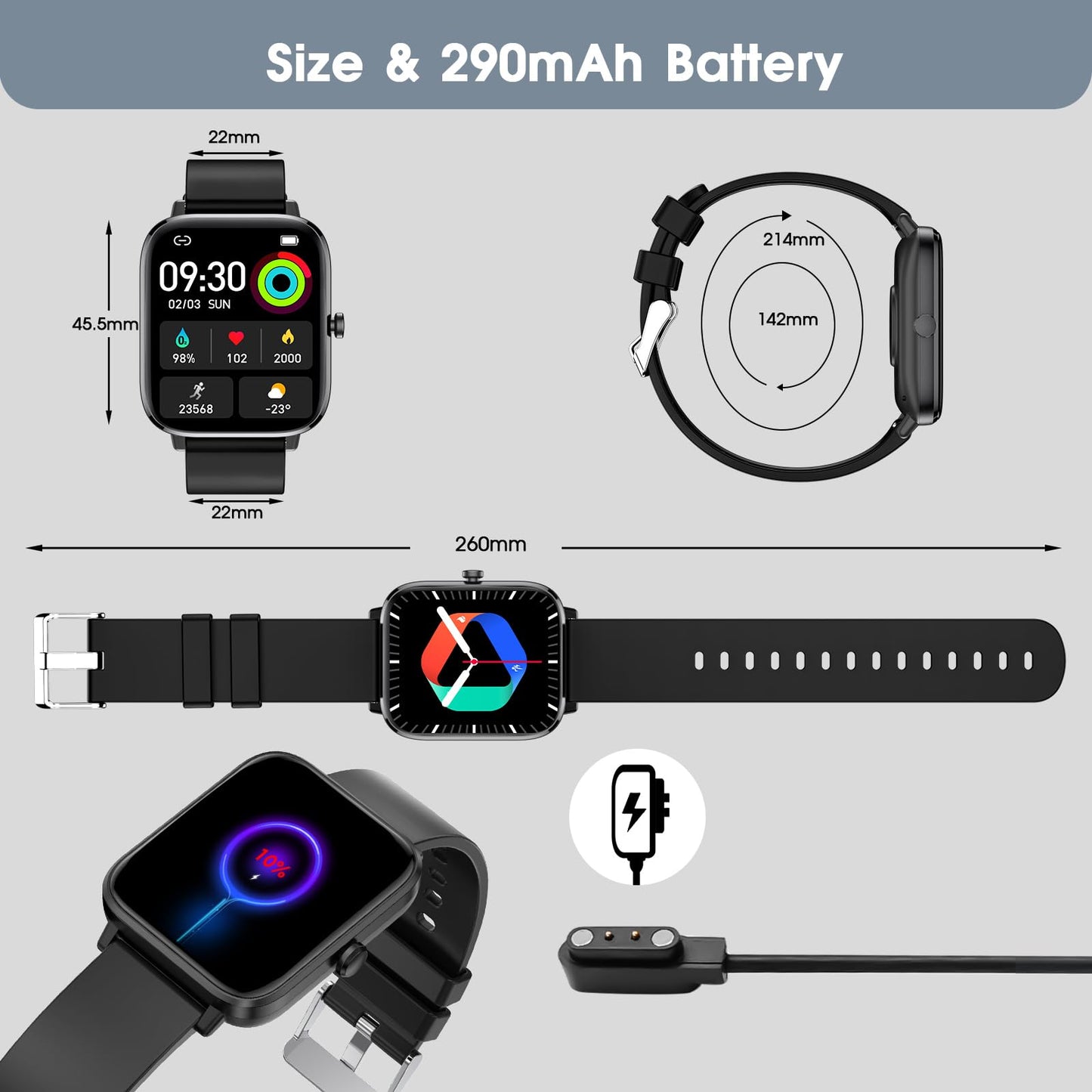 Smart Watch for Android iPhone-Call Receive/Dial/Read Message/AI Control-1.83" HD Screen-IP67 Waterproof Fitness Smartwatch-Blood Pressure/Heart Rate/SpO2/Sleep Monitor-Sport Tracker for Women Men