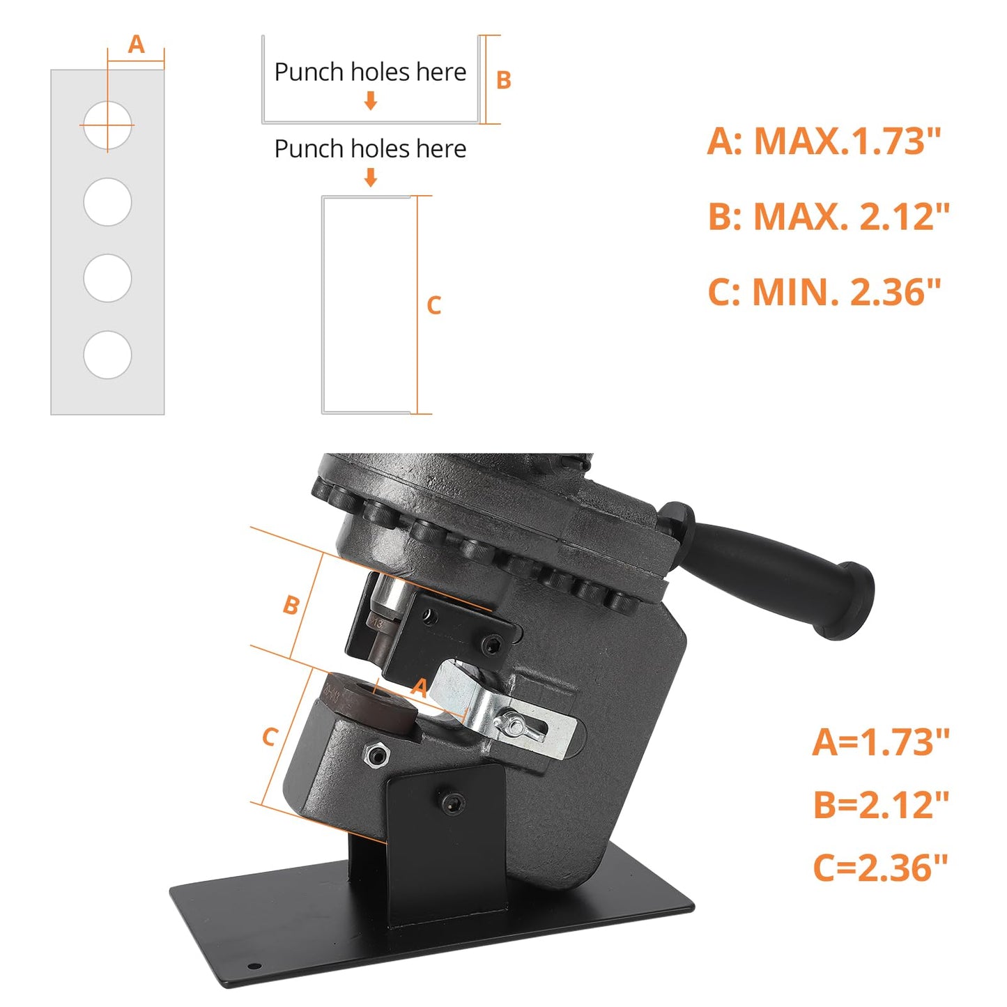 Electric Hydraulic Hole Punch for Metal Φ1/4"-4/5", 1200W 110V Hole Puncher Machine Constuction Tools, Hole Punching with Carbon Brush 5 Dies for Steel Iron Aluminum Plate, Copper