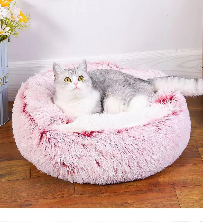 Generic Cat Bed Round Fluffy Hooded Cat Bed Cave, Anti-Anxiety, Anti-Slip, Pink, Small (15.8" x 15.8" x 7.9")