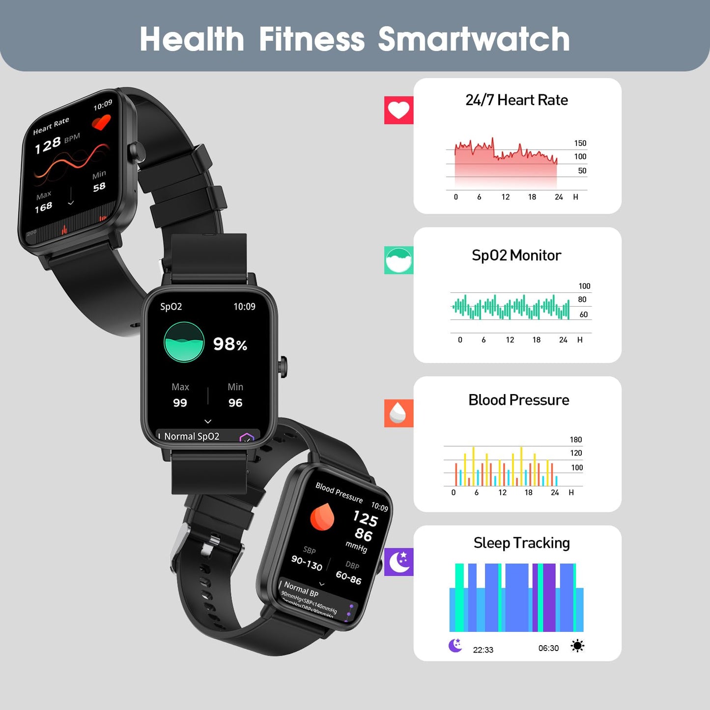Smart Watch for Android iPhone-Call Receive/Dial/Read Message/AI Control-1.83" HD Screen-IP67 Waterproof Fitness Smartwatch-Blood Pressure/Heart Rate/SpO2/Sleep Monitor-Sport Tracker for Women Men