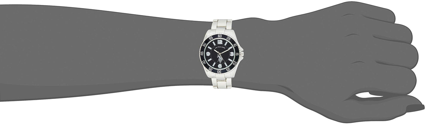 Accutime U.S. Polo Assn. Men's Silver-Toned Watch with a Black Dial, Automatic Quartz Metal/Alloy, Fold-Over-Clasp Watch - USC80515