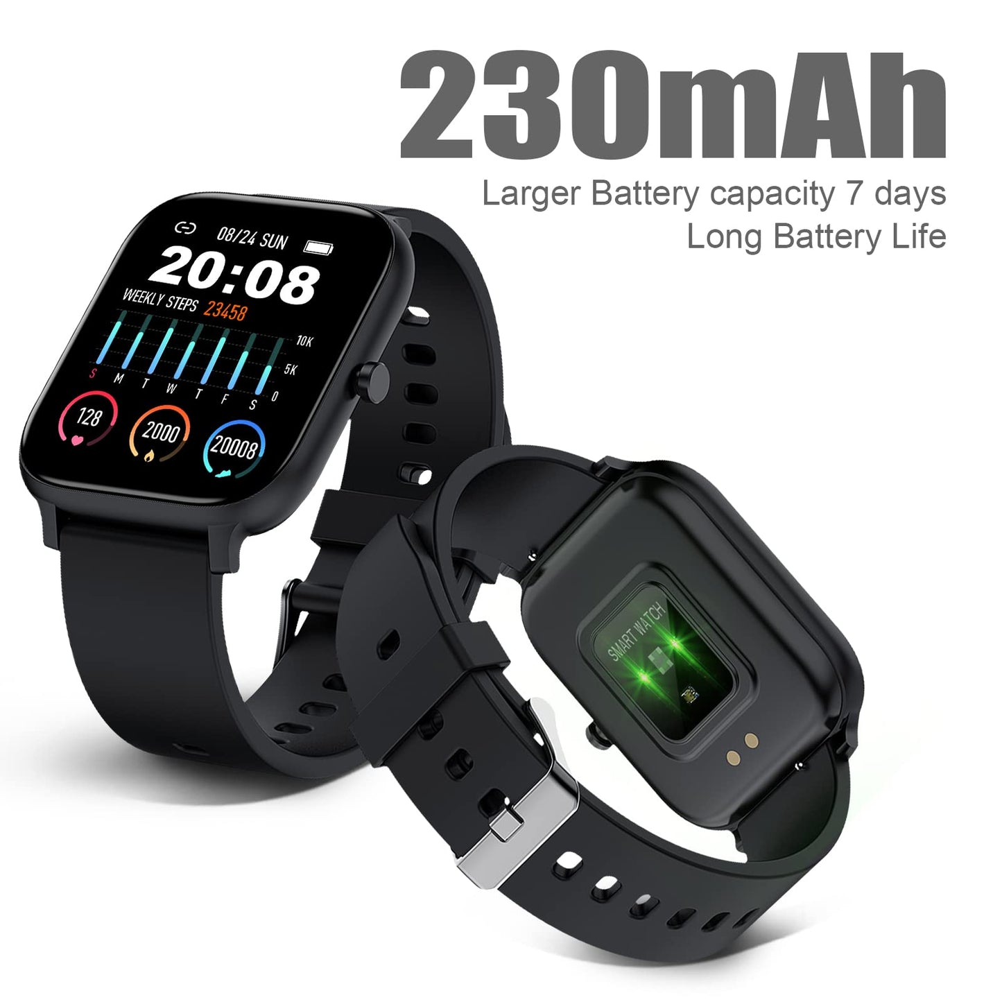 Smart Watch for Men Women Compatible with iPhone Samsung Android Phone 1.69 inch Full Touch Screen IP68 Waterproof Bluetooh Fitness Tracker Heart Rate/Sleep Monitor (Black)
