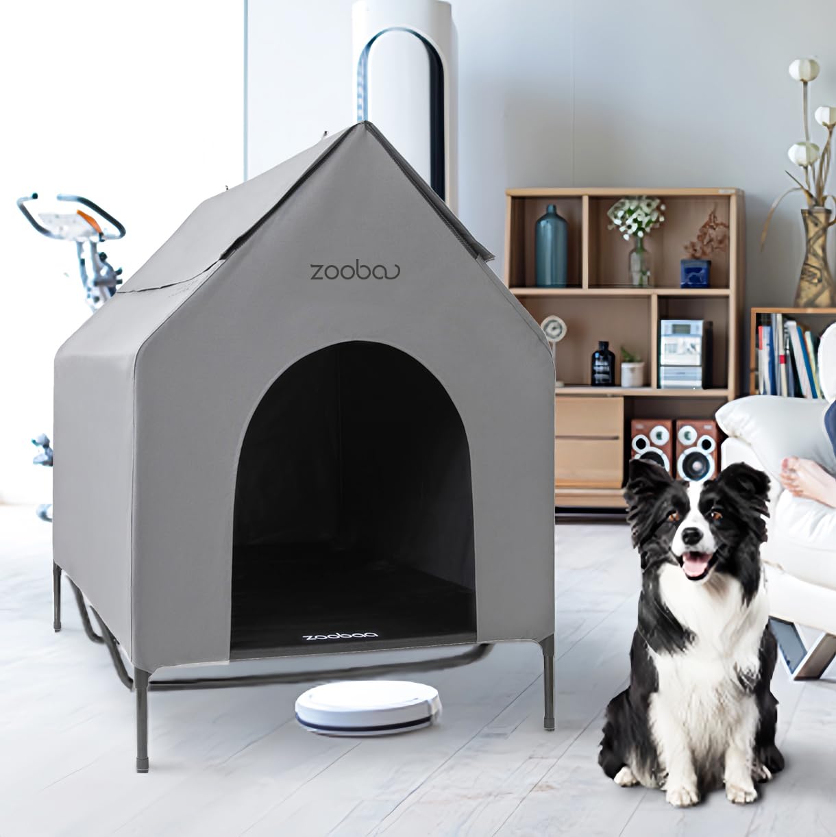 Zooba 48" X-Large Dog House, Dog House for Large Dogs Indoor or Outside, Weatherproof 600D PVC Dog House Outdoor, Featuring Breathable 2x1 Textilene Elevated Dog Cooling Bed, Easy to Clean