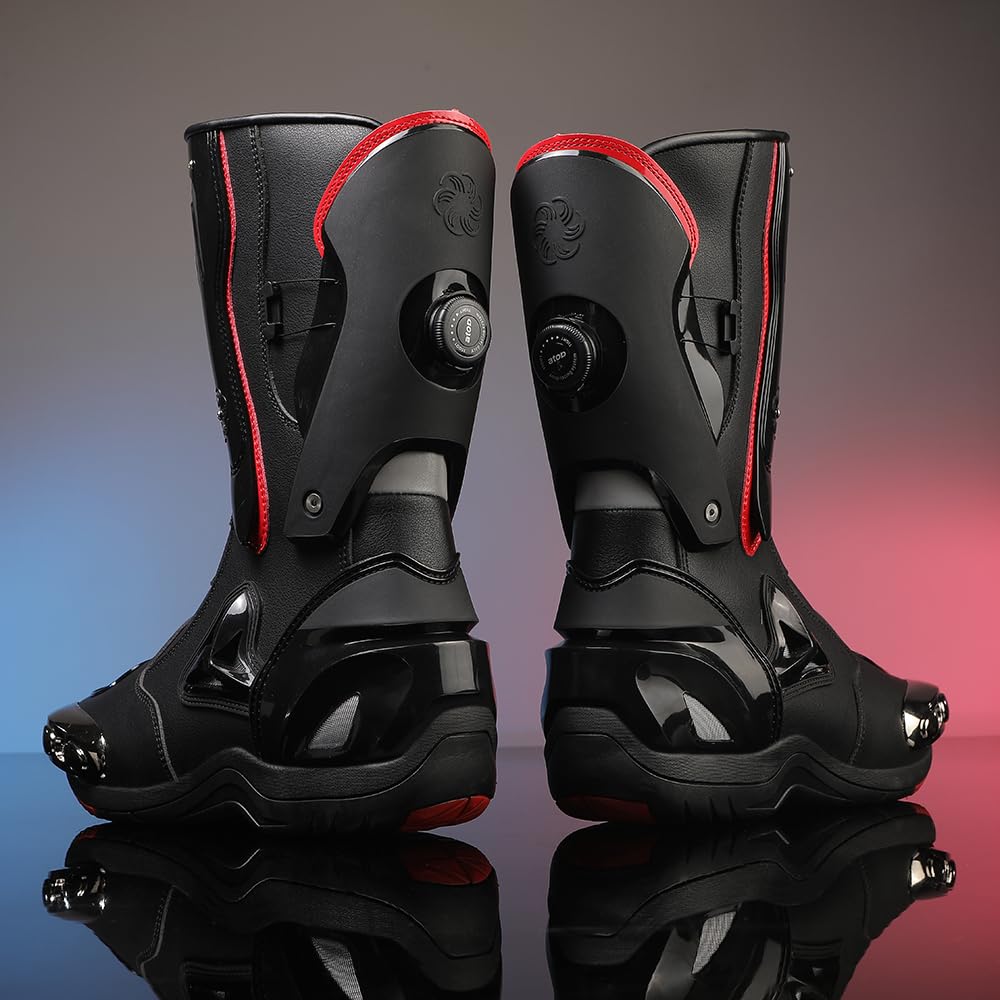 Zeozoom Motorcycle Riding Boots Motorcycle Leather Boots for Women and Men Protection Anti Slip Racing Sports (Black, Adult, Men, 5, Numeric, US Footwear Size System, Medium)
