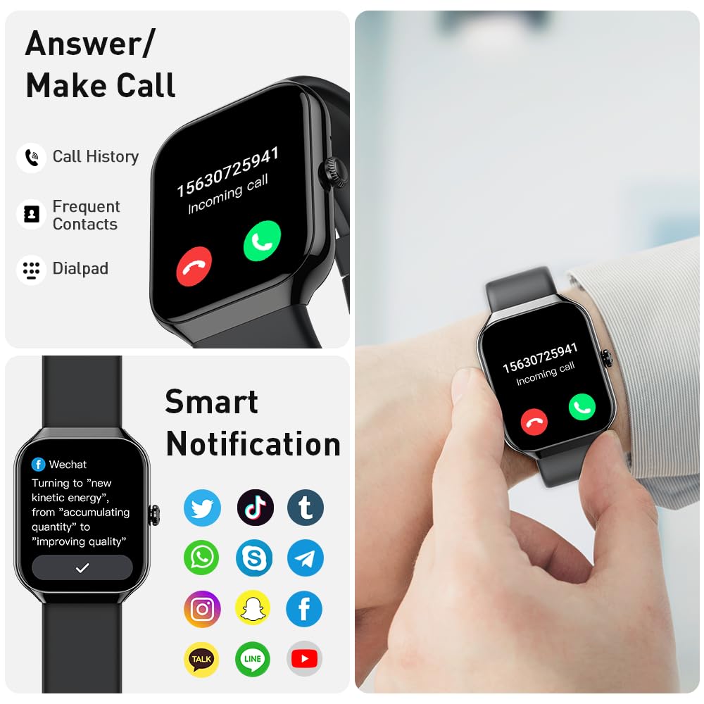 Smart Watch(Answer/Make Call), 1.96" HD Smartwatch for Men Women, 2025 New Fitness Watch with 110+ Sport Modes, Heart Rate, Sleep Monitor, Pedometer, IP68 Waterproof Activity Tracker for Android iOS