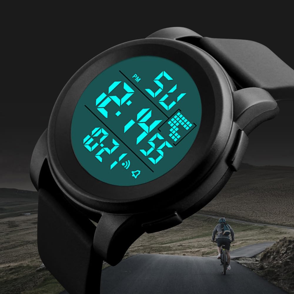 Men's Simple Digital Military Watches Large Face Sport Electronic LED Double Time Waterproof Wrist Watches for Men with Stopwatch Alarm LED Backlight