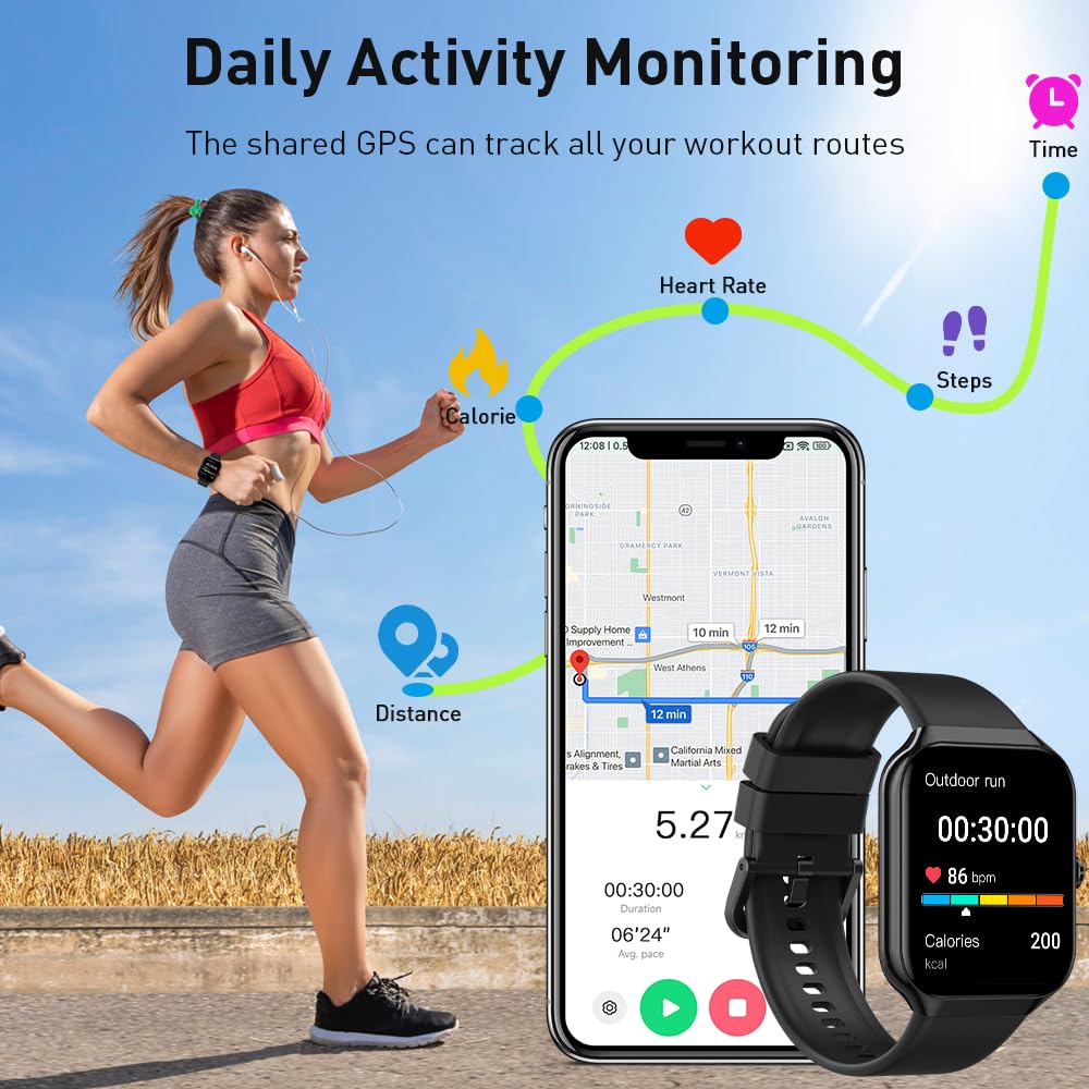 Smart Watch(Answer/Make Call), 1.96" HD Smartwatch for Men Women, 2025 New Fitness Watch with 110+ Sport Modes, Heart Rate, Sleep Monitor, Pedometer, IP68 Waterproof Activity Tracker for Android iOS
