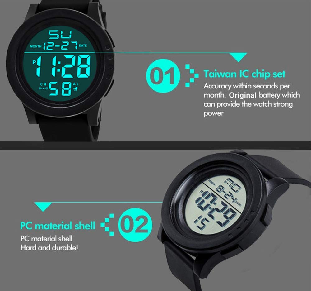 LsvtrUS Men's Digital Sports Watch Waterproof Military Outdoor Wrist Watches for Men with LED Backlight Alarm Back Light