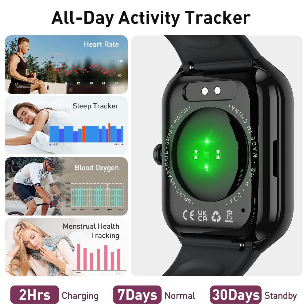 Smart Watch(Answer/Make Call), 1.96" HD Smartwatch for Men Women, 2025 New Fitness Watch with 110+ Sport Modes, Heart Rate, Sleep Monitor, Pedometer, IP68 Waterproof Activity Tracker for Android iOS