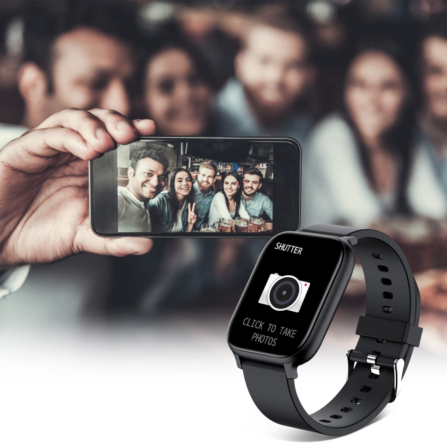 Smart Watch for Men Women Compatible with iPhone Samsung Android Phone 1.69 inch Full Touch Screen IP68 Waterproof Bluetooh Fitness Tracker Heart Rate/Sleep Monitor (Black)