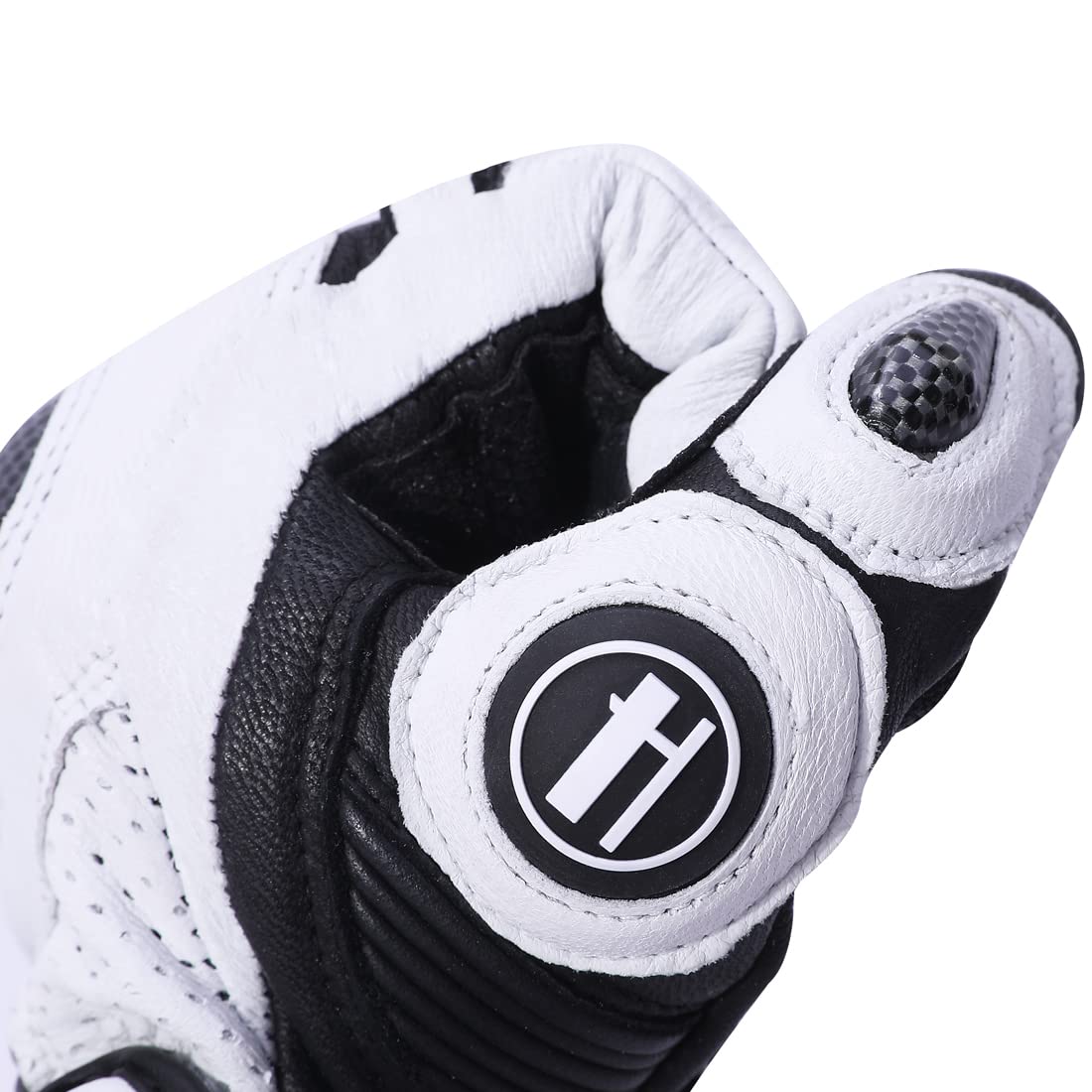 Harssidanzar Men and Women Leather Motorbike Motorcycle Gloves,Powersports Carbon Fiber Knuckle Protection Motorcycles Gloves KM045,White/Black, Size XL