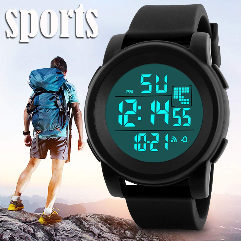 Men's Simple Digital Military Watches Large Face Sport Electronic LED Double Time Waterproof Wrist Watches for Men with Stopwatch Alarm LED Backlight