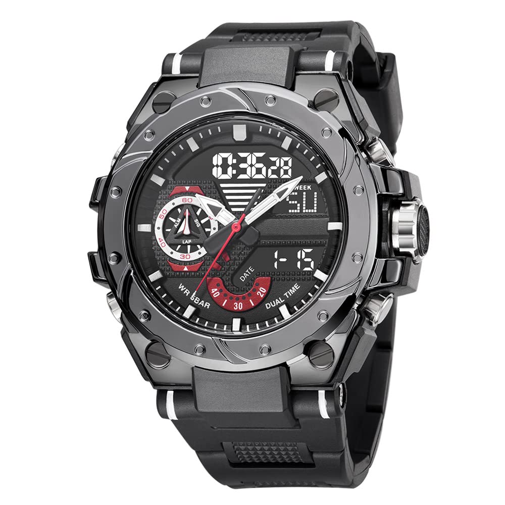 findtime Mens Digital Sports Watches Military Watches for Men 50M Waterproof Tactical Watches with El Light Stopwatch Alarm Casual Watch Black White Red