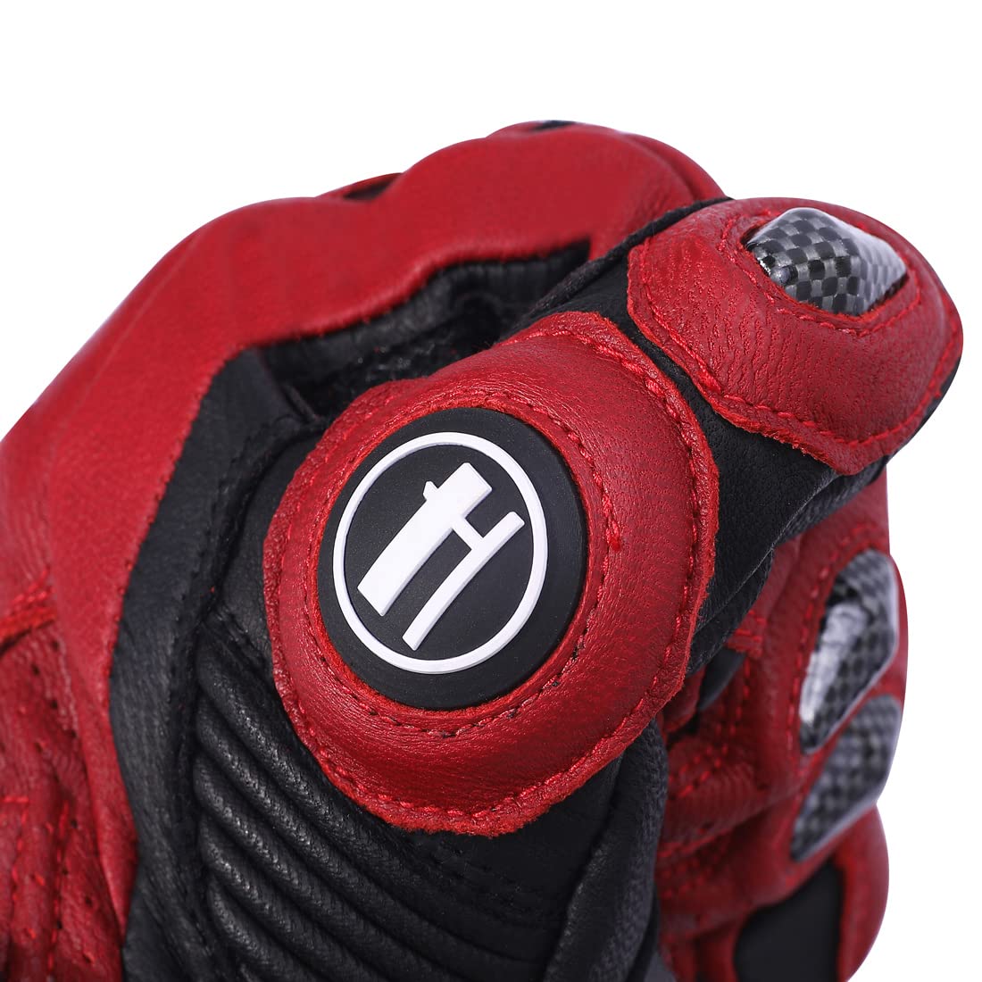 Harssidanzar Leather Motorcycle Gloves for Men and Women,Powersports Carbon Fiber Knuckle Protection Motorbike Gloves KM045,Oxblood/Black, Size M
