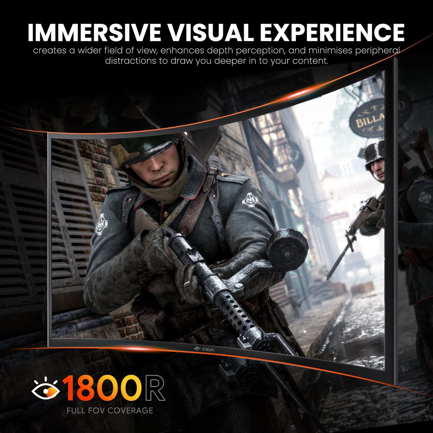 CRUA 27" Curved Gaming Monitor, FHD 1920x1080P, 144Hz/180Hz Computer Monitor, 1800R VA Screen, 99% sRGB, FreeSync, HDMI & DP, Wall Mount Install- Black