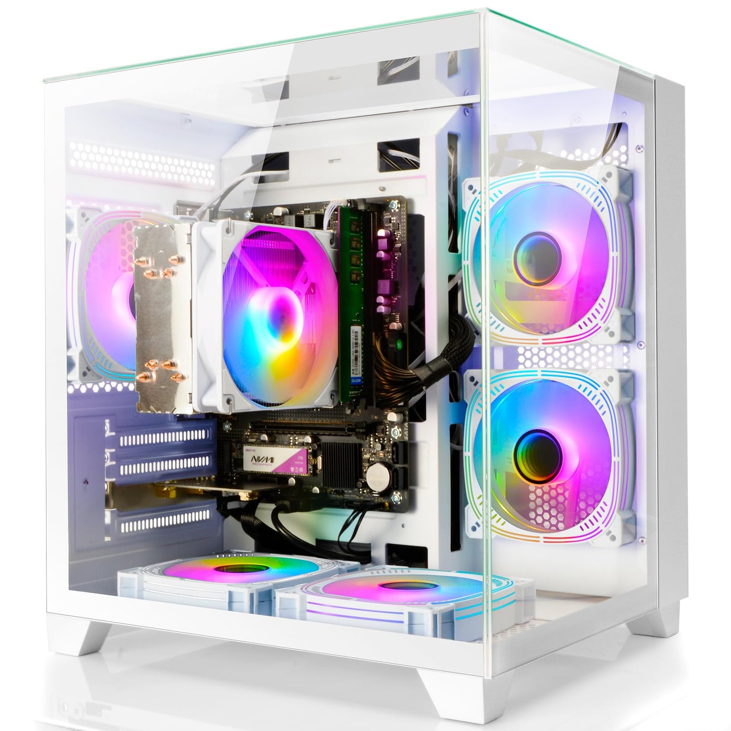 LXZ Desktop Computer AMD Ryzen 7-5700G 8 core 3.9GHz, 16G DDR4 RAM, 1TB NVME SSD, Tower Computer for Gaming, Home and Office (White)