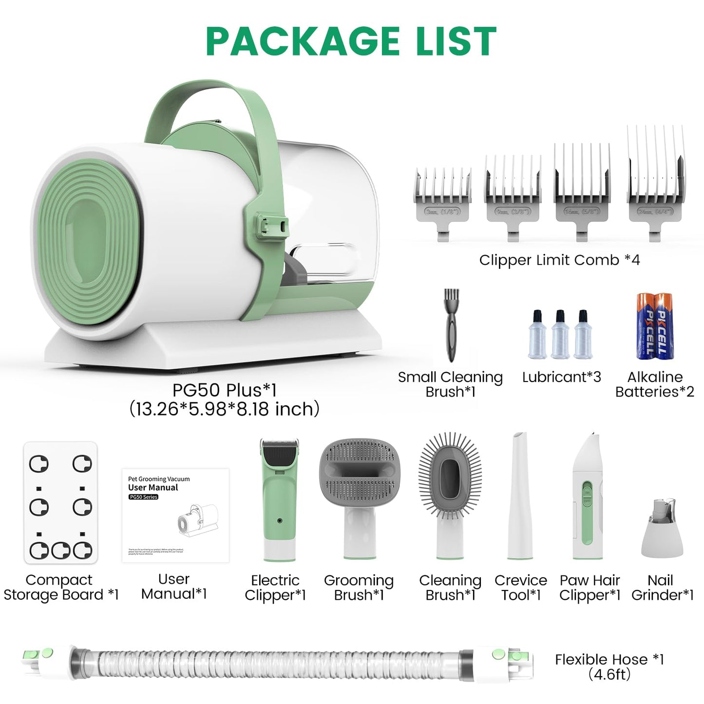 Dog Grooming Vacuum, Pet Grooming Kit, Dog Clipper Nail Trimmer Grinder, 2.5L Dust Cup 7 Grooming Tools 11000Pa Dog Vacuum for Shedding Grooming, Pet Grooming Vacuum for Dogs, Home Cleaning, PG50 Plus
