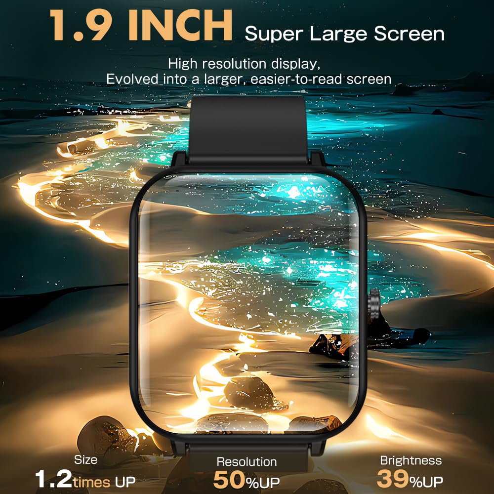 Smart Watch for Men Women, Smartwatch Fitness Tracker Watch for iOS and Android Phones, 1.9” Touchscreen, IP68 Waterproof Smarwatches with Heart Rate/Sleep Monitor Steps Calories Counter