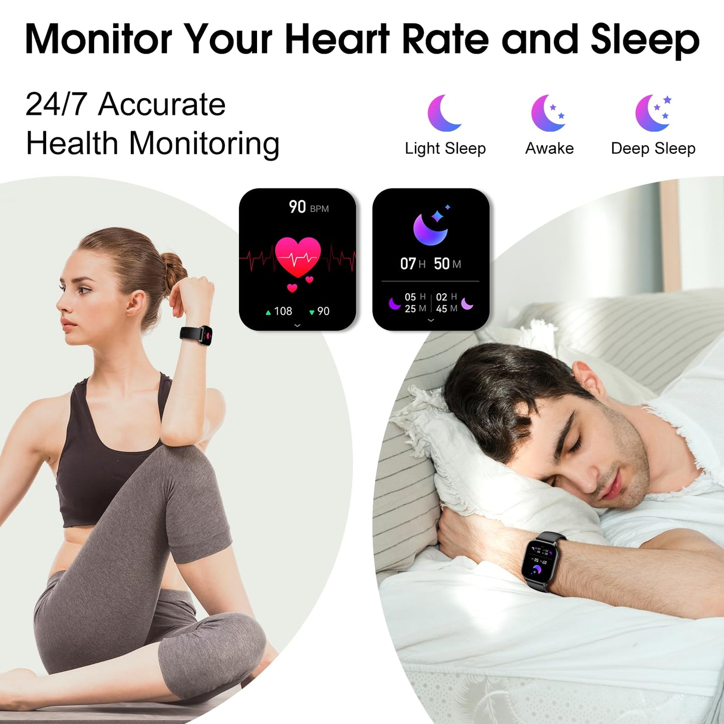 Smart Watch, 2.1" Smart Watches for Men Women(Answer/Make Call),120+ Sport Modes Fitness Tracker with Sleep Heart Rate Monitor, Pedometer, Watches for Men IP68 Waterproof Fitness Watch for iOS Android