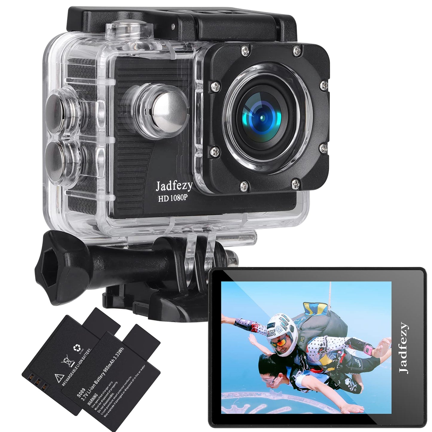 Jadfezy Action Camera FHD 1080P 12MP, 98FT/30M Underwater Waterproof Camera with 2 Batteries, Wide Angle Sports Camera with Accessories Kit Suitable for Helmet, Bicycle, etc.