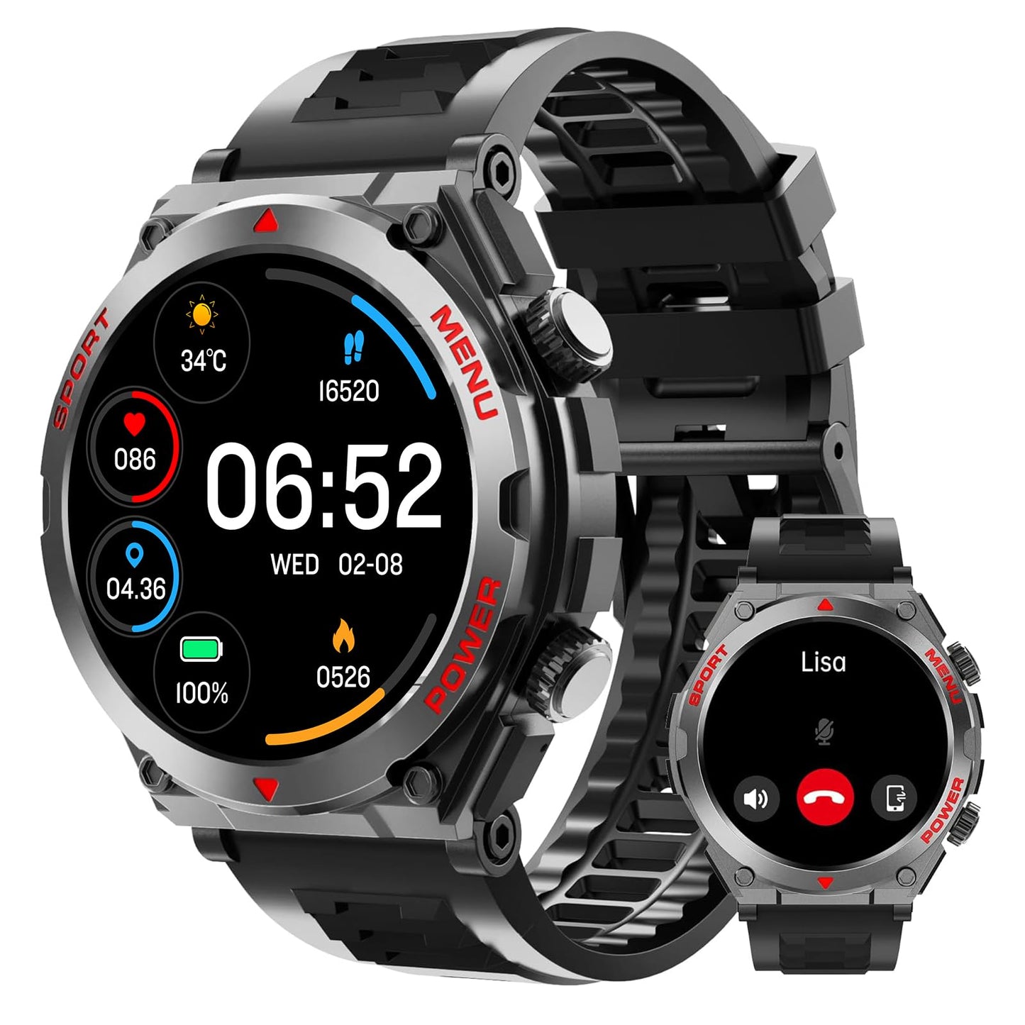 Military Smart Watch for Men (Answer/Make Call), 1.52" HD Smartwatch for Android Phones/iPhone, 100+ Sport Mode Fitness Tracker with Heart Rate, SpO2, Stress and Sleep Monitor, IP68 Waterproof