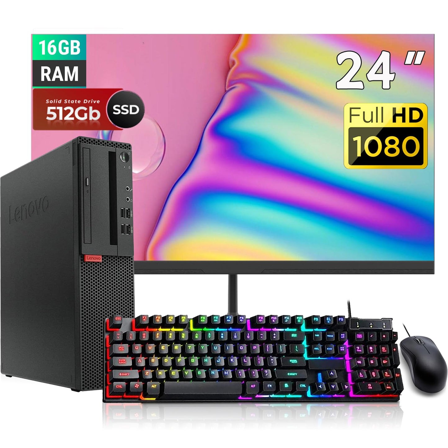 Lenovo ThinkCentre M710S SFF Desktop Computer PC, with 24" FHD(1920x1080) Monitor, Intel i3-6100 3.7GHz, 16GB RAM, 512GB SSD, Keyboard&Mouse, USB WiFi, Win10 Pro (Renewed)