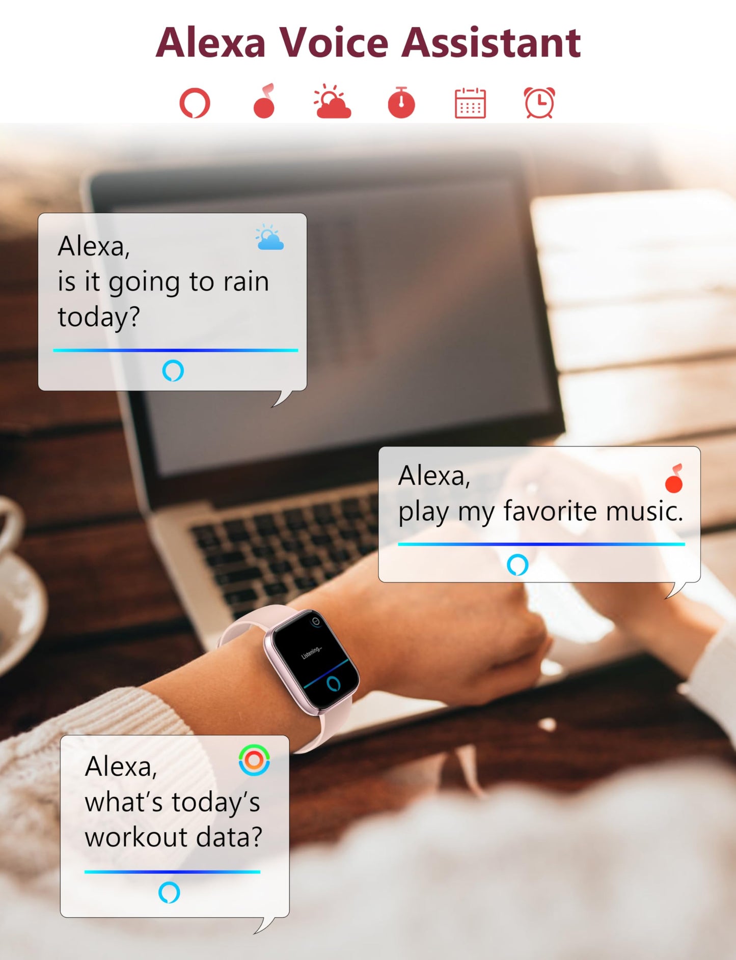 KALINCO Smart Watch, 1.83'' Smartwatch Women Men Answer Make Calls, Alexa Fitness Watch, IP68 Waterproof Fitness Tracker, Heart Rate/Sleep Monitor, 100+ Sports Pedometer Watch for Android & iOS Phone