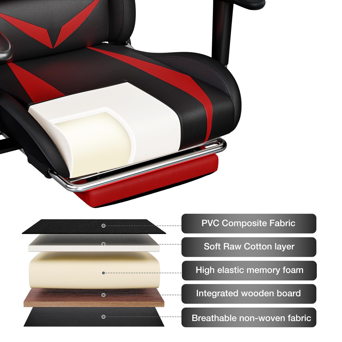 HOFFREE RGB Gaming Chair with Bluetooth Speakers Racing Gamer Chair Massage and Led Lights Swivel Game Chair with Footrest High Back Computer Desk Chair Red and Black