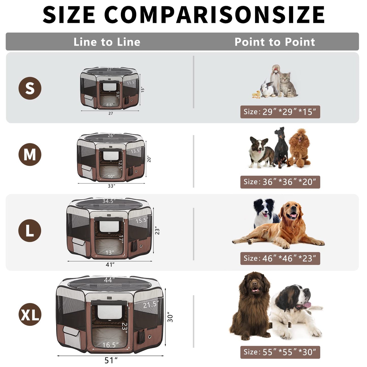 DONORO Dog Playpen 29" Portable Pet Play Pens for Small Dog/Cat/Rabbit/Chicks, Cat Playpen Indoor/Outdoor with Carring Case, Removable Zipper Top and Bottom (Brown, Small (29"x29"x15"), 8)