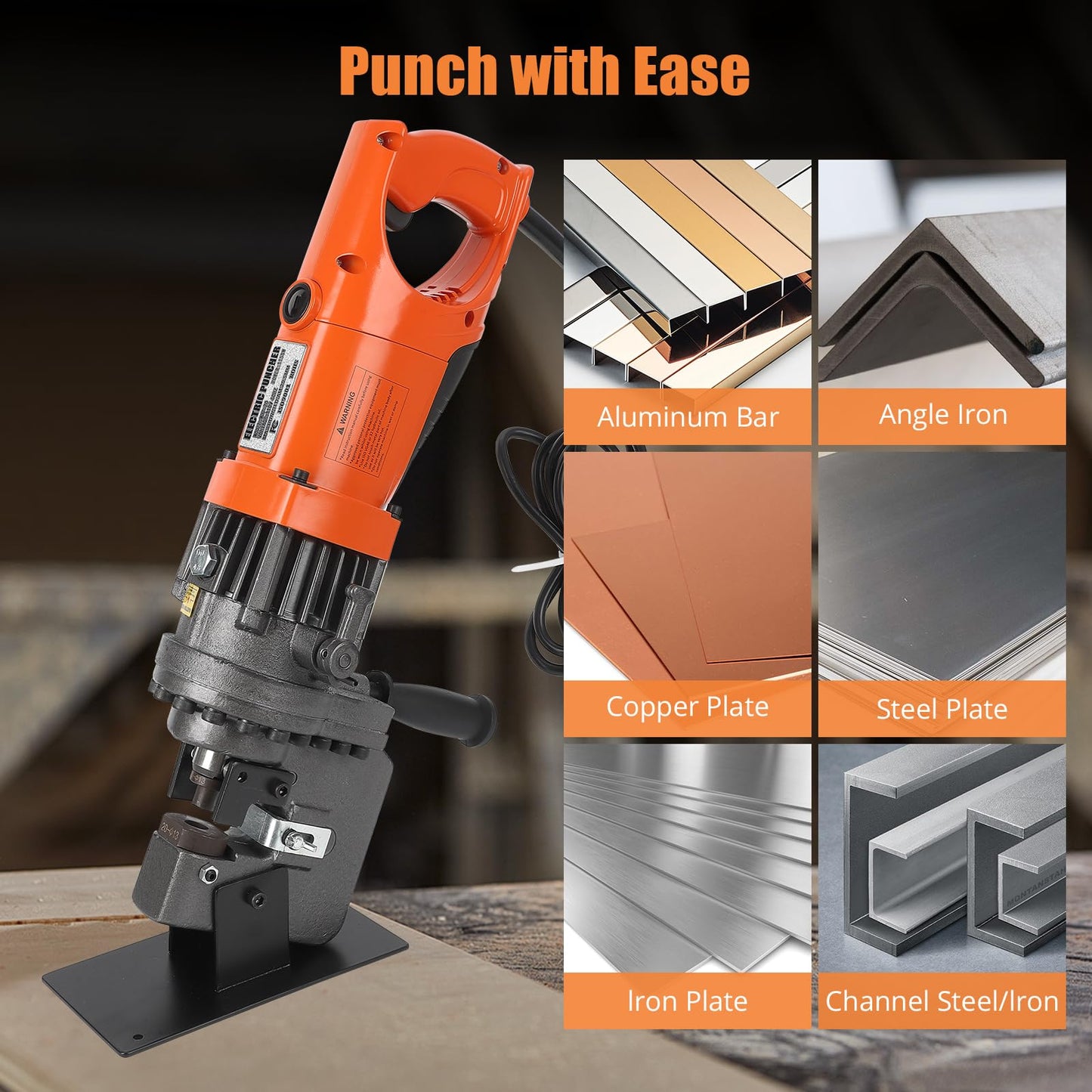 Electric Hydraulic Hole Punch for Metal Φ1/4"-4/5", 1200W 110V Hole Puncher Machine Constuction Tools, Hole Punching with Carbon Brush 5 Dies for Steel Iron Aluminum Plate, Copper