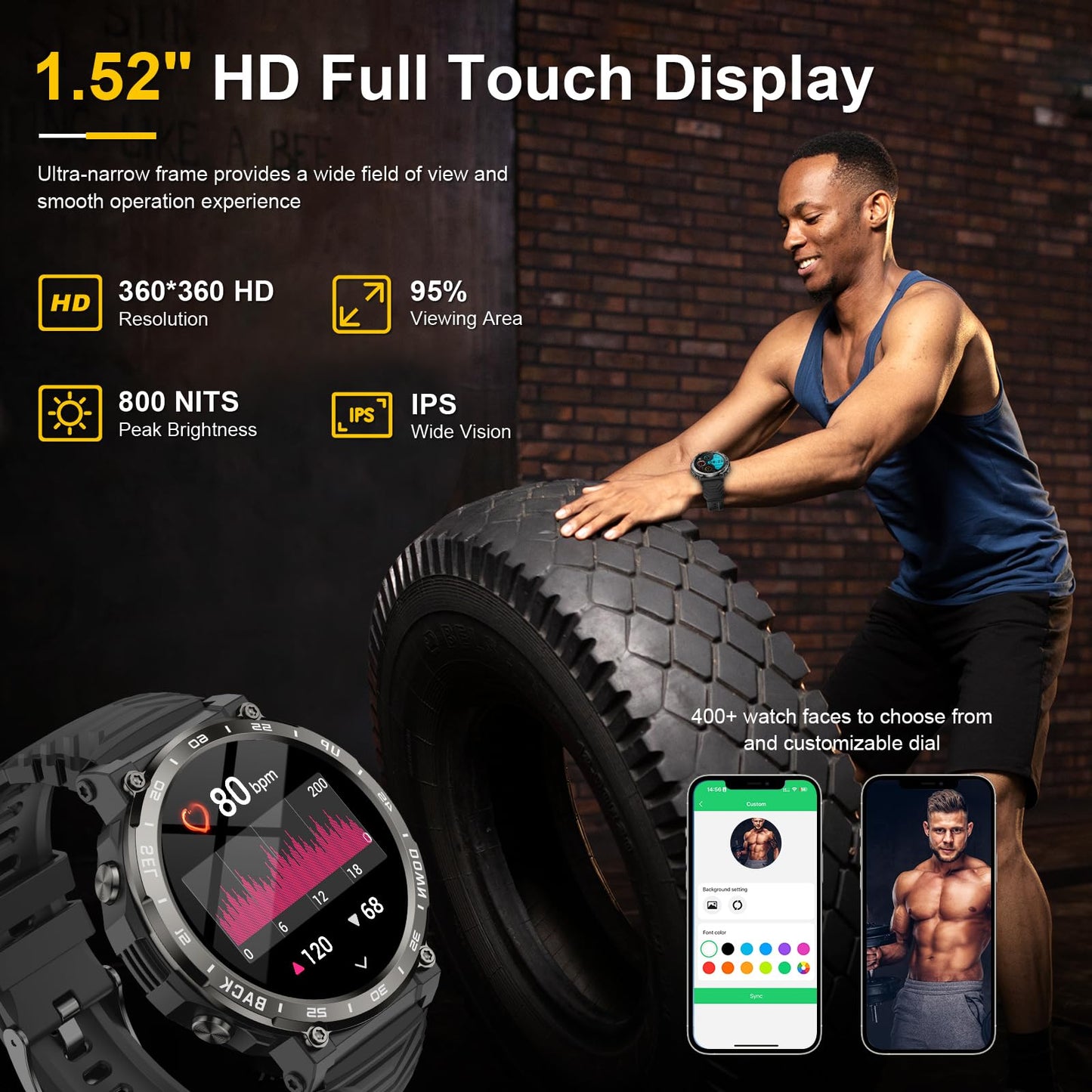 PYRODUM Smart Watches for Men Answer/Make Calls, 1.52" Military Smart Watch for Android/iPhone, 5ATM Waterproof Fitness Watch with 118 Sports Modes,24/7 Heart Rate/BP/Sleep Tracker, Rugged Smartwatch