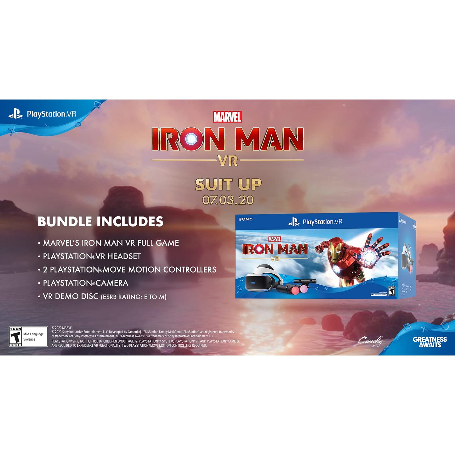 Sony Playstation VR Marvel's Iron Man Bundle, White: Playstation VR Headset, Camera, 2 Move Motion Controllers, VR Digital Code for PS4 PS5