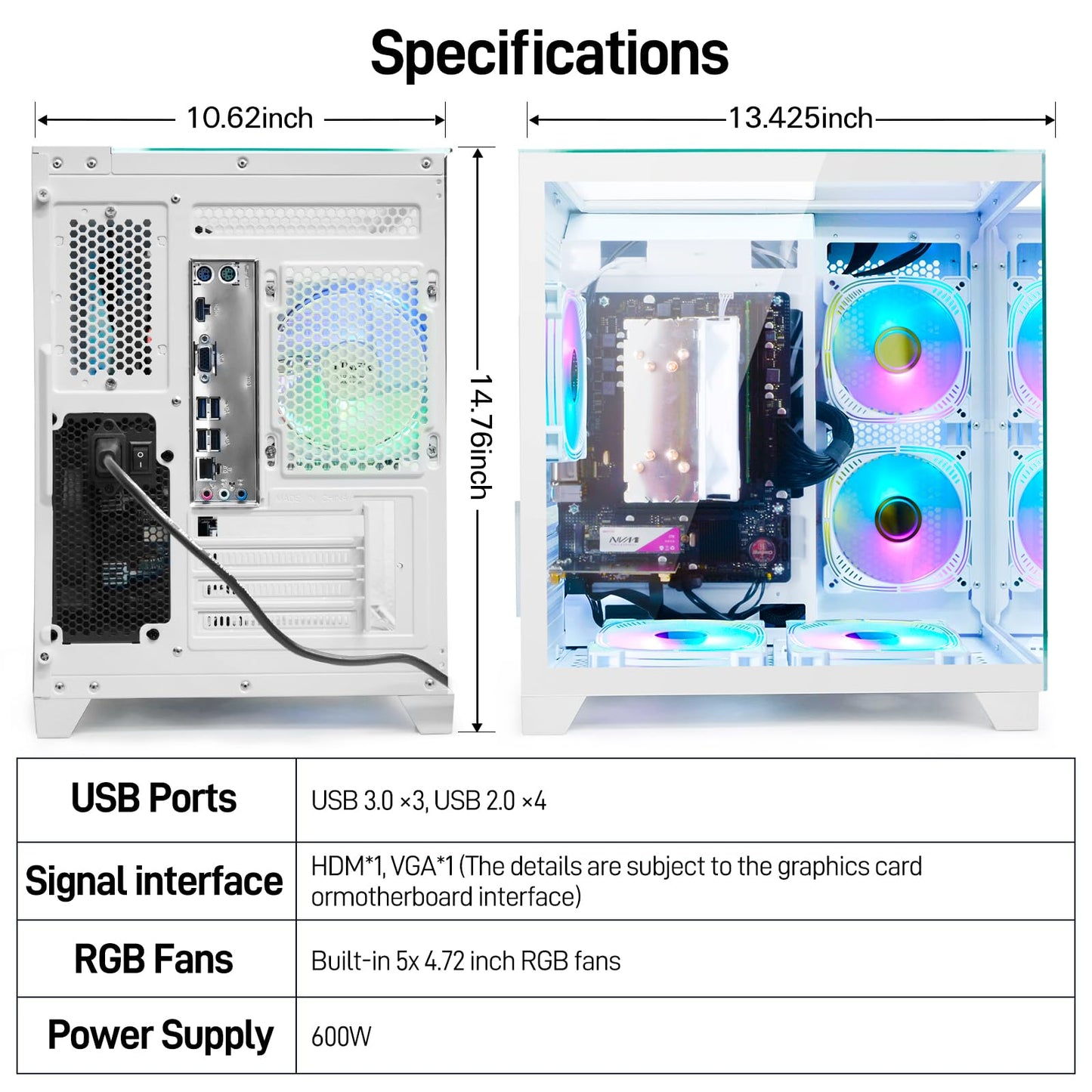 LXZ Desktop Computer AMD Ryzen 7-5700G 8 core 3.9GHz, 16G DDR4 RAM, 1TB NVME SSD, Tower Computer for Gaming, Home and Office (White)