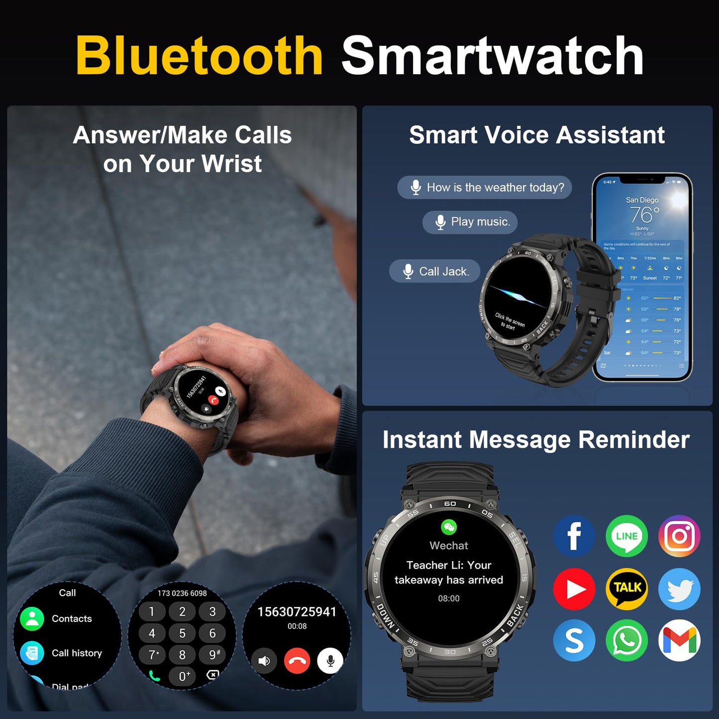 PYRODUM Smart Watches for Men Answer/Make Calls, 1.52" Military Smart Watch for Android/iPhone, 5ATM Waterproof Fitness Watch with 118 Sports Modes,24/7 Heart Rate/BP/Sleep Tracker, Rugged Smartwatch