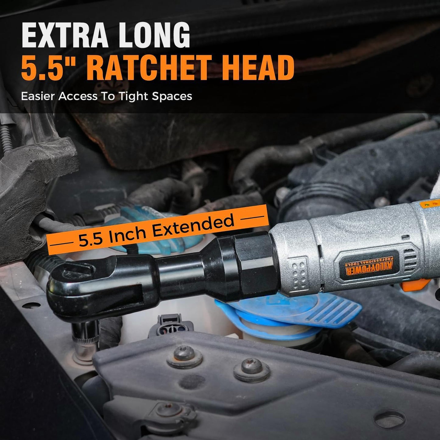 3/8" Cordless Ratchet Wrench Set, 60FT-LBS(80N.m) Electric Ratchet, 12V Extended Power Ratchet Wrench Set with Variable Speed, 6 Sockets, LED Light, 1/4" Adapter,1/2" Adapter,2 Batteries