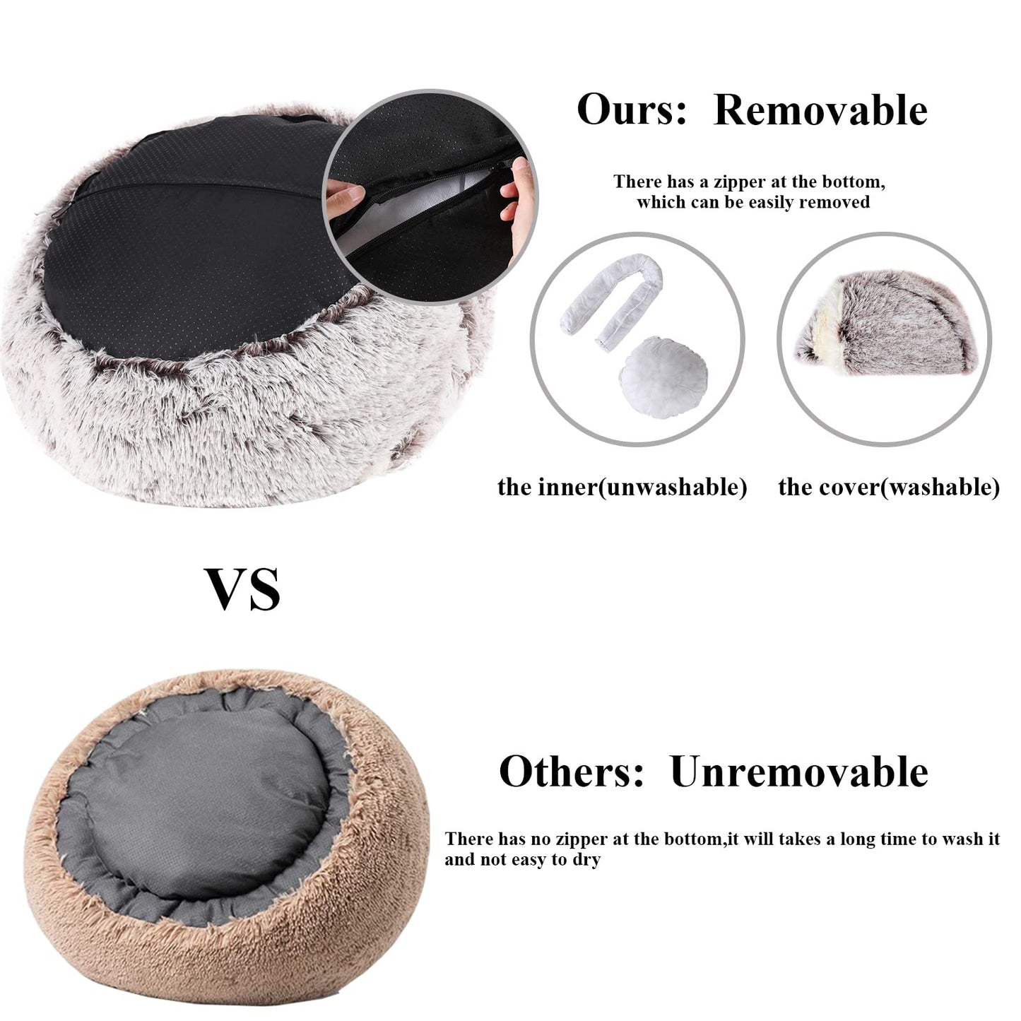 Calming Dog Beds & Cat Cave Bed with Hooded Cover,Removable Washable Round Beds for Small Medium Pets,Anti-Slip Faux Fur Fluffy Coved Bed for Improved Sleep,Fits up to 15/25 lbs (Small,20"x20")
