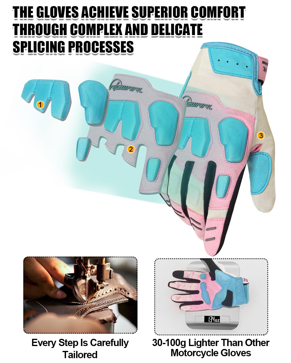 RIGWARL Comfortable Motorcycle Gloves for Women, EUDE Anti-Fall Protection Mountain Bike Gloves, Ultra-Thin and Breathable Bike Gloves with Touchscreen Fingers