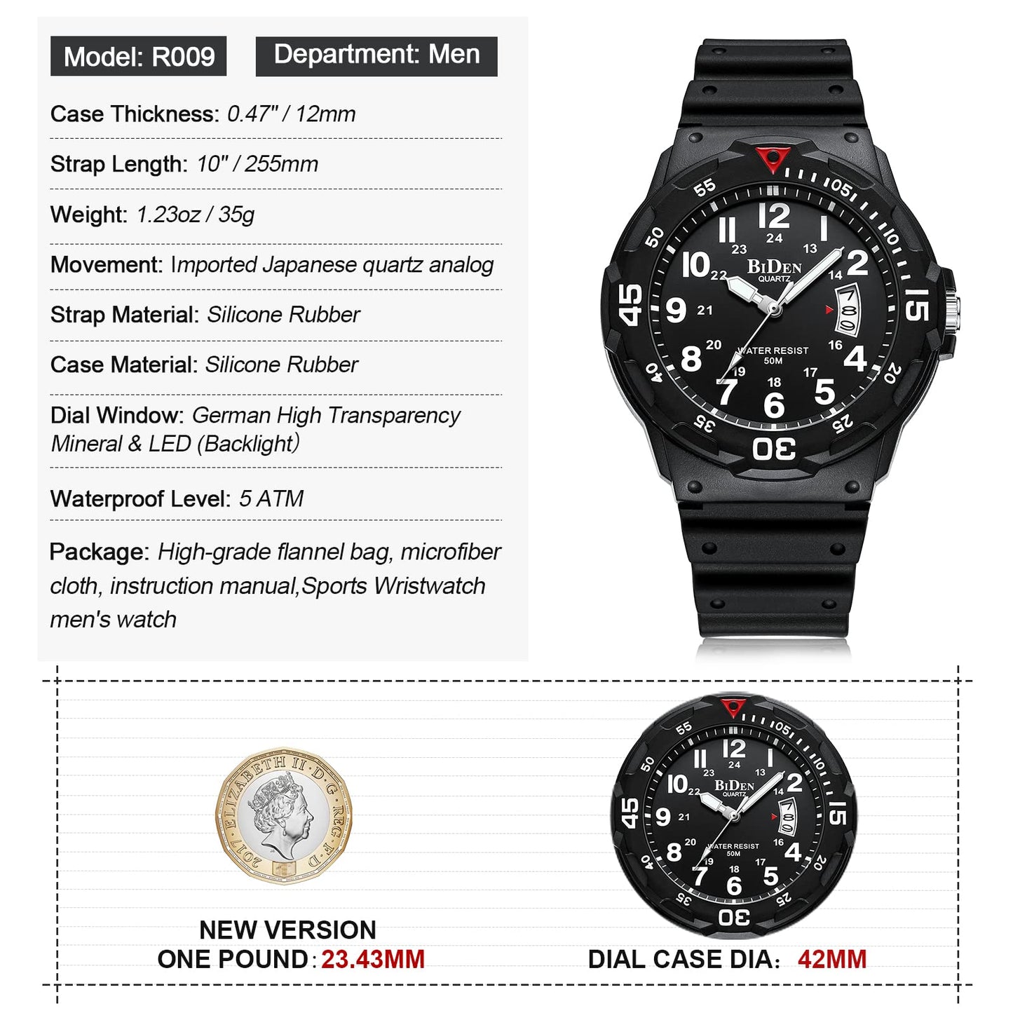 LN LENQIN Mens Watches Analog Quartz Watches Men 50M Waterproof Watch Fashion Business Casual Mens Designer Watch with Date Wrist Watches for Man (R009-Black-Red)
